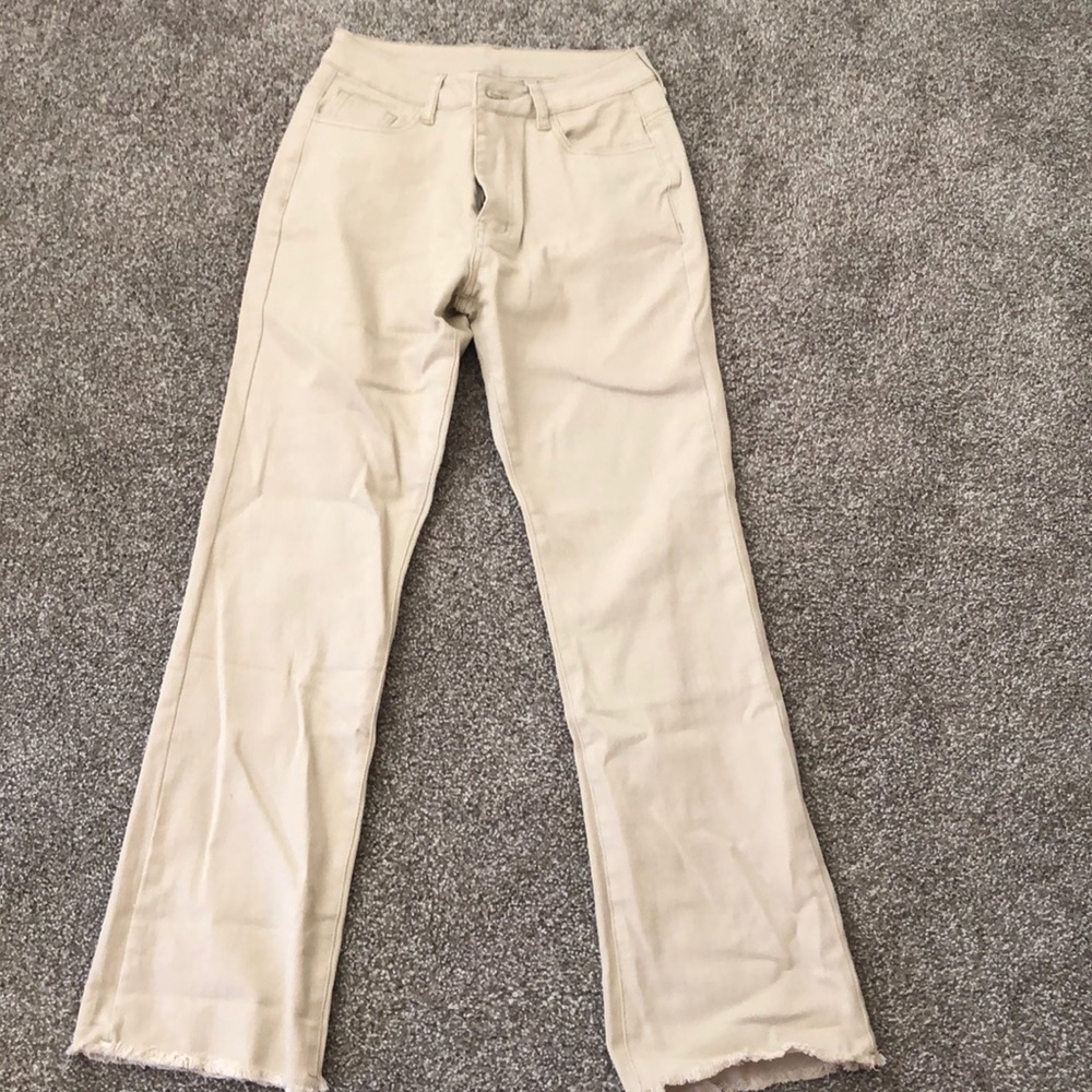 high waisted beige/cream jeans